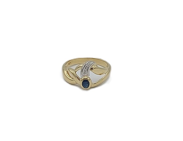 Ring - 18 kraat Gulguld, Hvidguld -  0.20ct. tw. Safir - Diamant