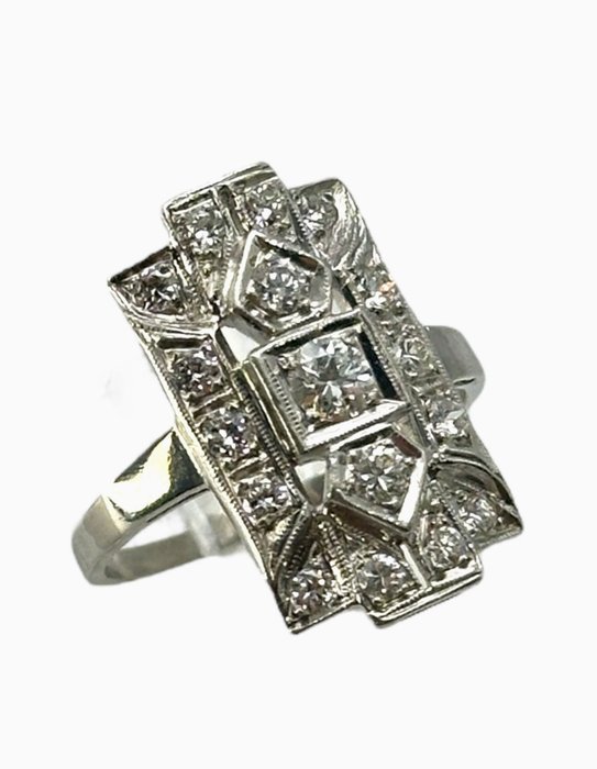 Ring Platin, Rektangulær art deco platinring med diamanter -  0.46ct. tw. Diamant (Natur)  - Diamant