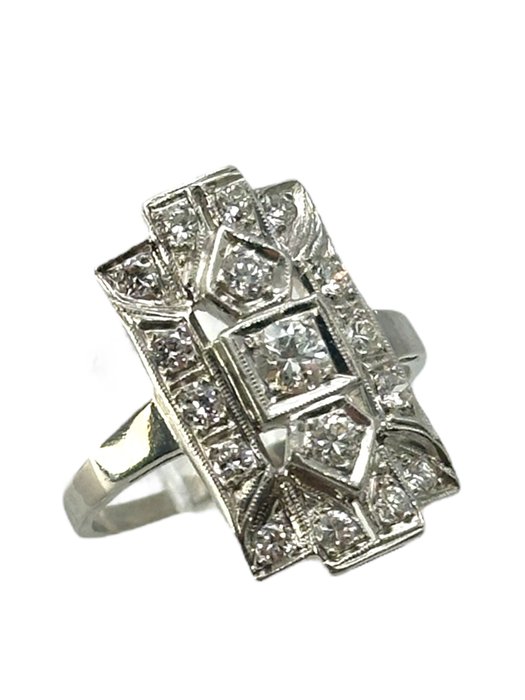 Ring Platin, Rektangulær art deco platinring med diamanter -  0.46ct. tw. Diamant (Natur)  - Diamant