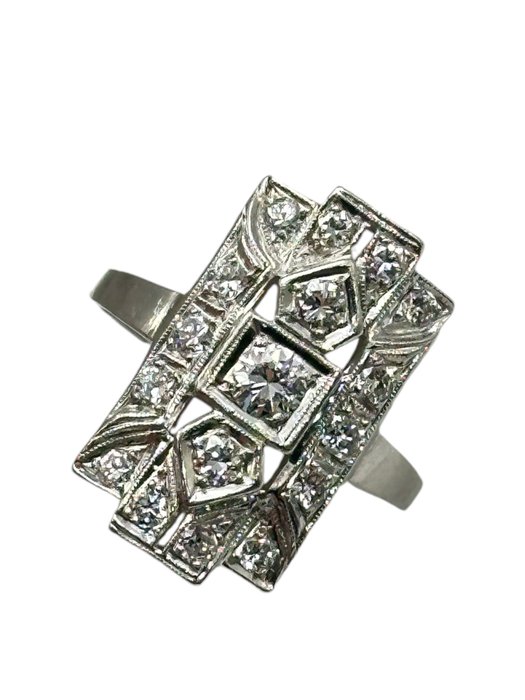 Ring Platin, Rektangulær art deco platinring med diamanter -  0.46ct. tw. Diamant (Natur)  - Diamant