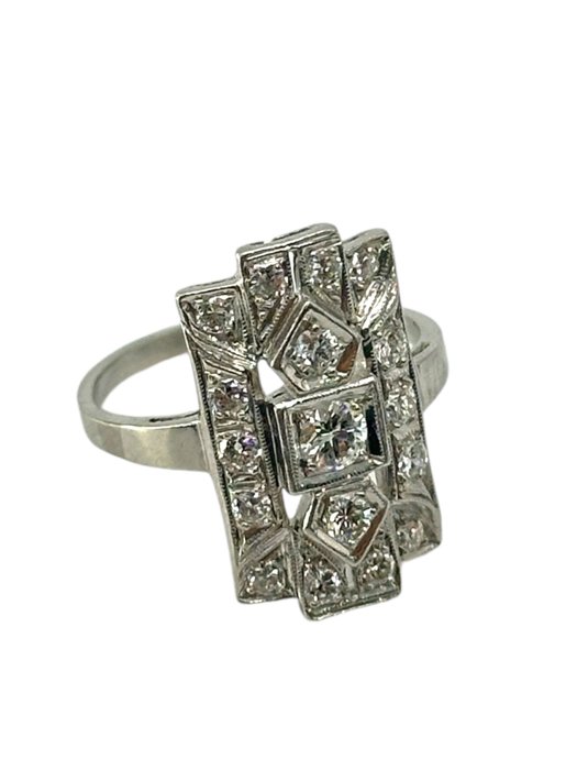 Ring Platin, Rektangulær art deco platinring med diamanter -  0.46ct. tw. Diamant (Natur)  - Diamant