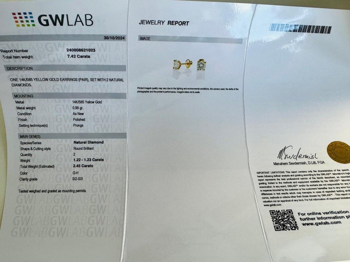 Øreringe - 14 karat Gulguld -  2.45ct. tw. Diamant (Natur)