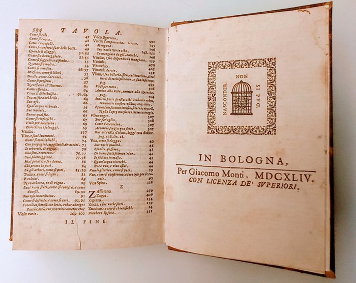 Vincenzo tanara - L'economia del cittadino in villa di Vincenzo Tanara Libri VII. Il pane e'l vino, le viti e l'api, - 1644