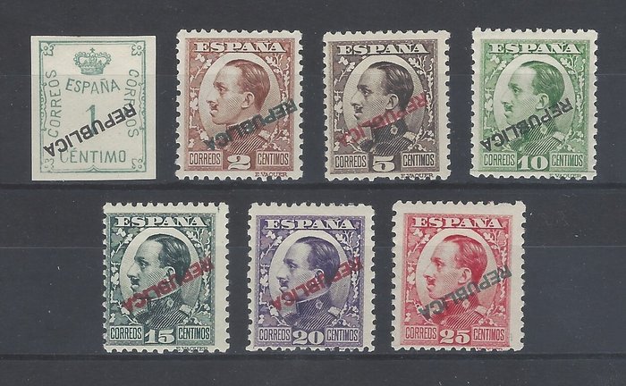 Spanien 1931 - Republikaner-Madrid emissioner-omvendt overbelastning - Edifil Esp nº 1hi/7hi