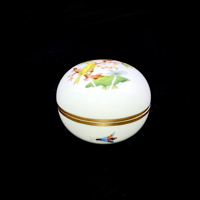 Herend - Large Round Jewelry Holder/Box - "Rothschild Bird" Pattern - Fad - Håndmalet porcelæn