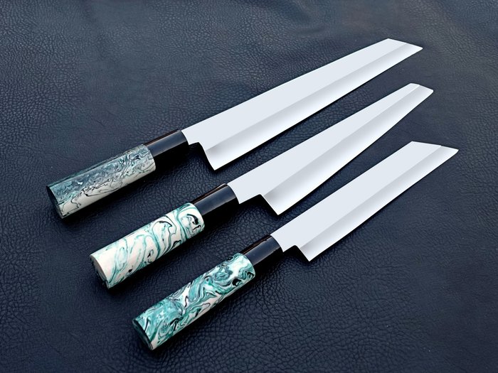 Køkkenkniv - Samoke Japness Style Kobunka, Kiritsuke, Nakiri køkkenknivsæt Asktræ, sort harpiks - Asien