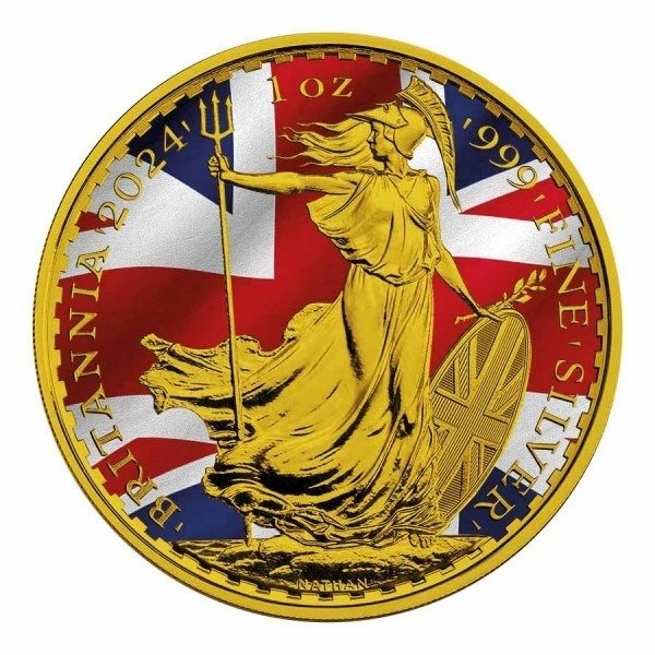 Storbritannien. 2 Pounds 2024 UK Flag 24k Gold Gilded, colorized, 1 Oz (.999)  (Ingen mindstepris)