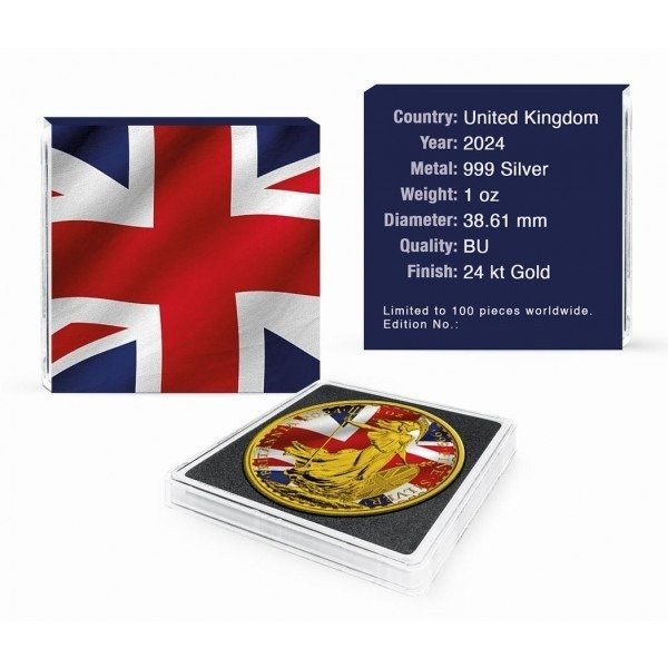 Storbritannien. 2 Pounds 2024 UK Flag 24k Gold Gilded, colorized, 1 Oz (.999)  (Ingen mindstepris)