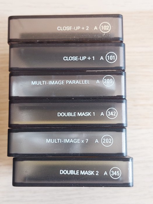 Cokin circular pola a (164), multi-image x 7 a (202), multi-image parallel a (209), double mask 2 a (345) Analogt kamera