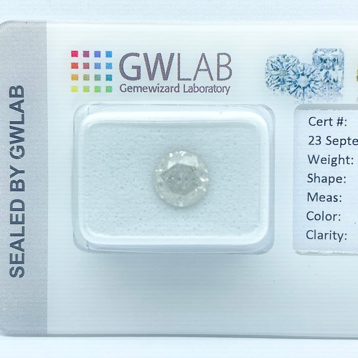 Ingen mindstepris - 1 pcs Diamant  (Natur)  - 1.51 ct - Rund - F - I2 - Gemewizard Gemological Laboratory (GWLab)