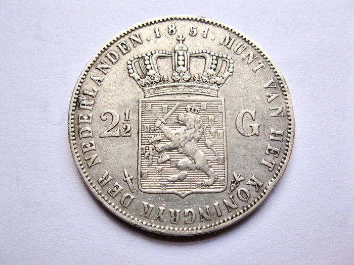 Holland. Willem III. 2-1/2 Gulden 1851b  (Ingen mindstepris)