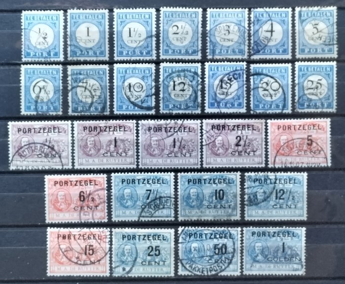 Holland 1894/1910 - Portserie hvor serien er overtrykt i sort - NVPH 13/26 + P31/43