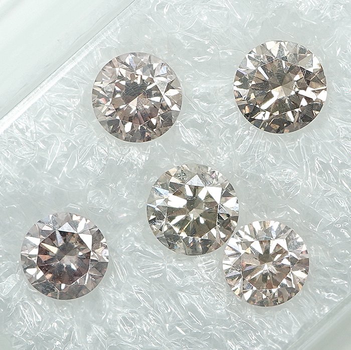 5 pcs Diamant  (Naturfarvet)  - 111 ct - Fancy light Gullig Rosa Brun - SI1 VS1 - Gem Report Antwerp (GRA)