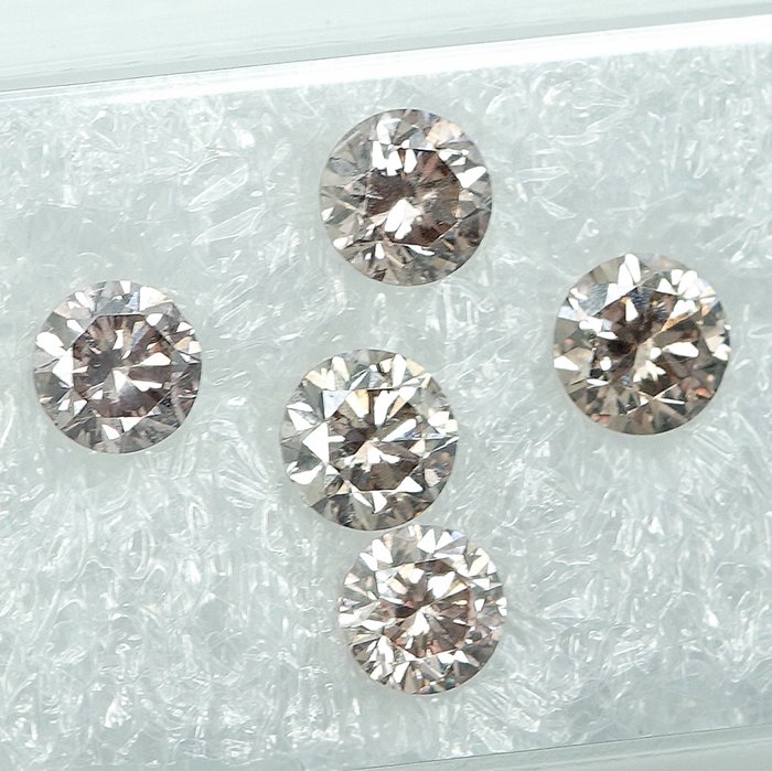 5 pcs Diamant  (Naturfarvet)  - 111 ct - Fancy light Gullig Rosa Brun - SI1 VS1 - Gem Report Antwerp (GRA)