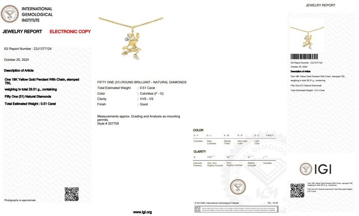 Halskæde med vedhæng - 18 kraat Gulguld -  0.51ct. tw. Diamant (Natur)