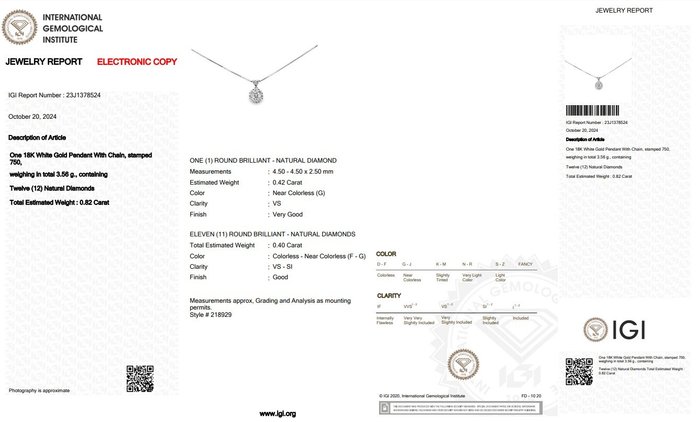 Halskæde med vedhæng - 18 kraat Hvidguld -  0.82ct. tw. Diamant (Natur) - Diamant