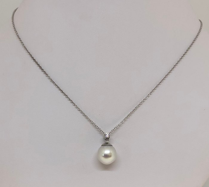 Halskæde med vedhæng SouthSea Pearl - Hvidguld 18K -  0.09ct. tw. Diamant (Natur)