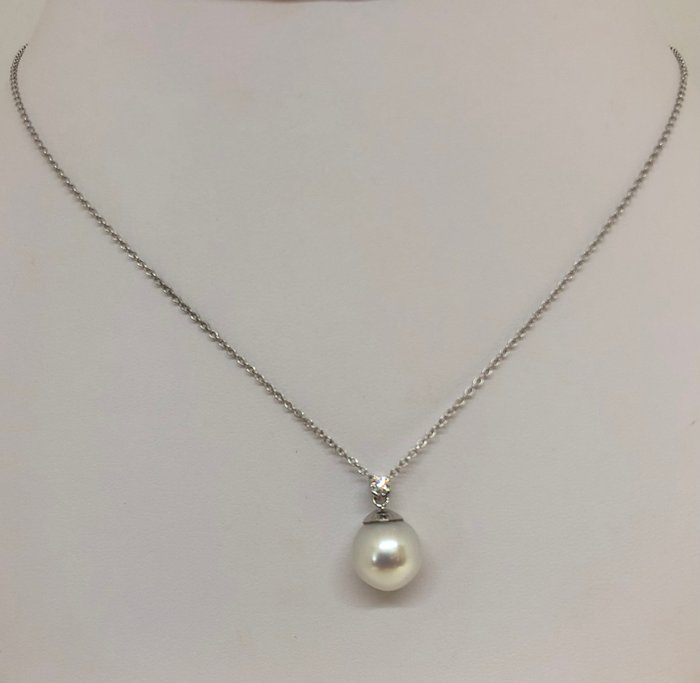 Halskæde med vedhæng SouthSea Pearl - Hvidguld 18K -  0.09ct. tw. Diamant (Natur)