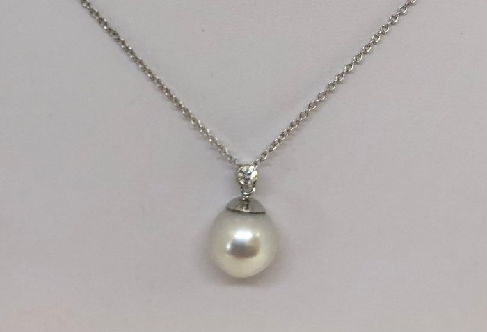 Halskæde med vedhæng SouthSea Pearl - Hvidguld 18K -  0.09ct. tw. Diamant (Natur)