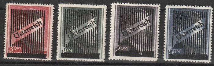 Østrig 1945 - Gitter-overtryk inklusive de ikke-udstedte Mark-værdier. 5 marks stempel i den dyre perforering 12,5 - 668-673 en Va-Vd.  Nr Vd is VdA