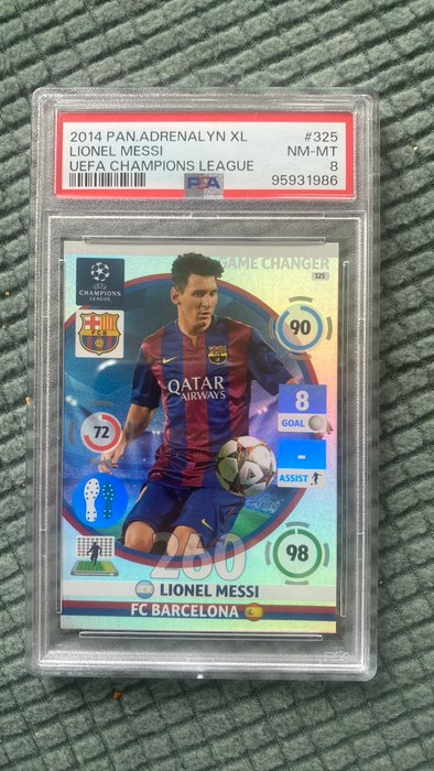 2014/15, 2022/23 Panini Qatar 2022 World Cup, UEFA Champions League Chrome Kylian Mbappé, Lionel Messi, Andres Iniesta PSA 8- 7 - 5 - 3 Graded card