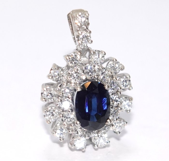 Vedhæng - 14 karat Hvidguld -  2.00ct. tw. Safir - Diamant