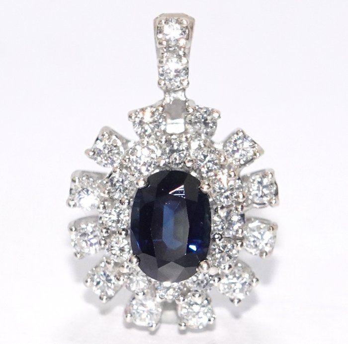 Vedhæng - 14 karat Hvidguld -  2.00ct. tw. Safir - Diamant