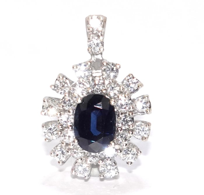 Vedhæng - 14 karat Hvidguld -  2.00ct. tw. Safir - Diamant