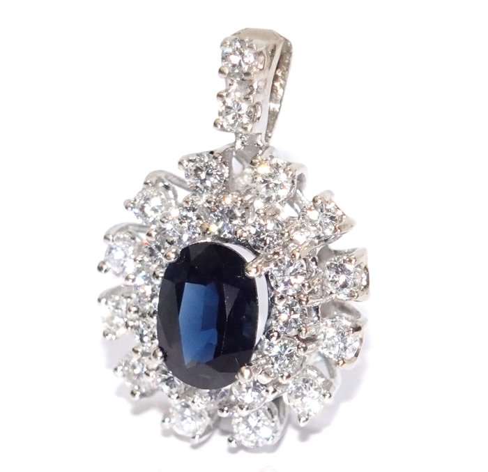 Vedhæng - 14 karat Hvidguld -  2.00ct. tw. Safir - Diamant