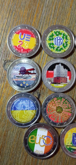 Europa. 2 Euro 2018/2023 (11 handmade colored coins)  (Ingen mindstepris)