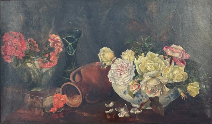 Britisk skole (XIX) - Still Life of Flowers with Terracotta Vase