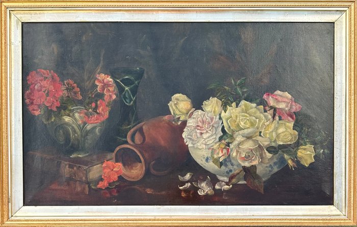 Britisk skole (XIX) - Still Life of Flowers with Terracotta Vase