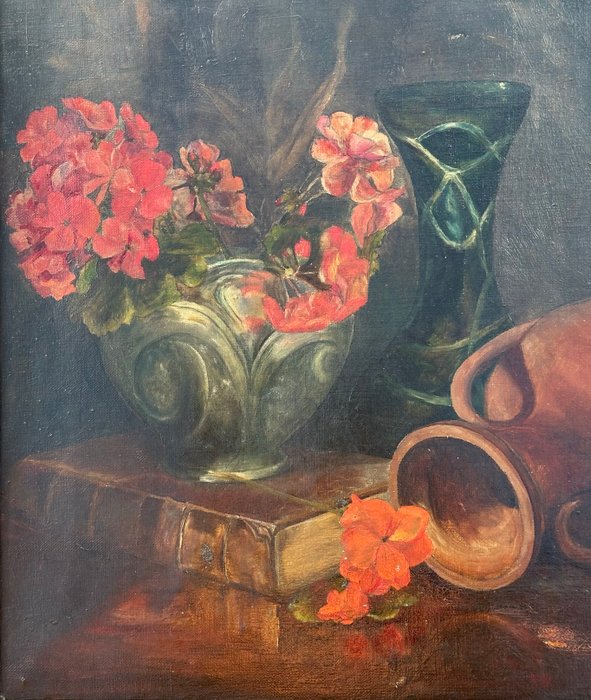 Britisk skole (XIX) - Still Life of Flowers with Terracotta Vase