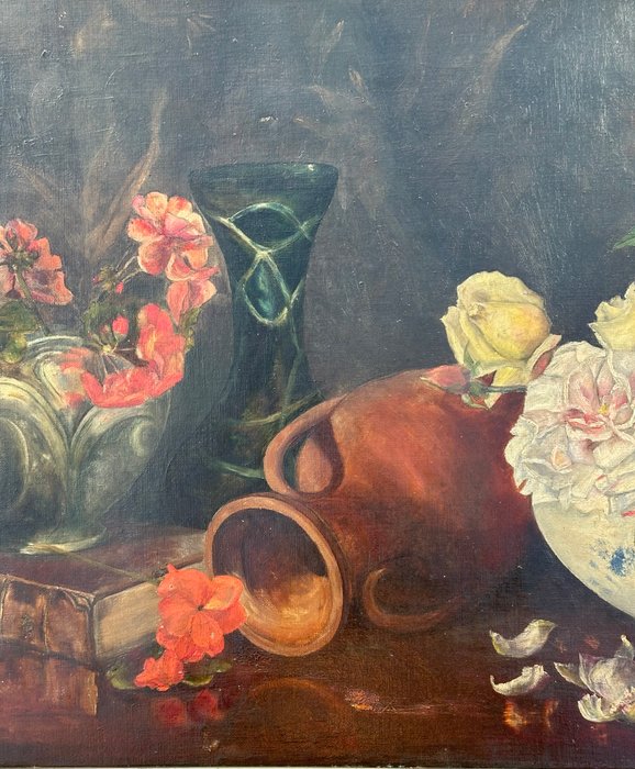 Britisk skole (XIX) - Still Life of Flowers with Terracotta Vase