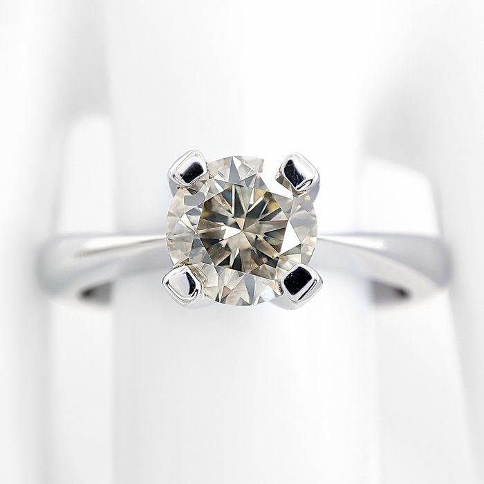 Ring - 14 karat Hvidguld -  1.00ct. tw. Grøn Diamant (Naturfarvet)