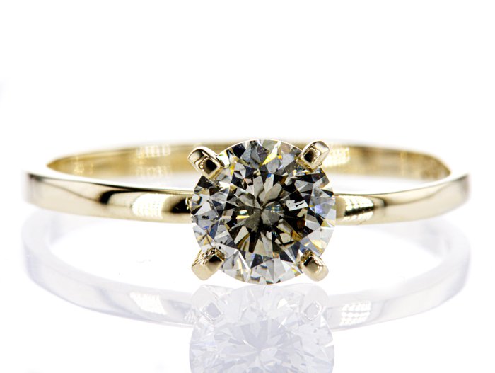 Ingen mindstepris - Forlovelsesring - 14 karat Gulguld -  1.04ct. tw. Diamant (Naturfarvet)