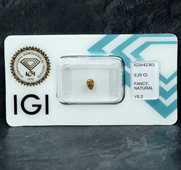 1 pcs Diamant  (Naturfarvet)  - 0.25 ct - Fancy Brunlig Gul - VS2 - International Gemological Institute (IGI)