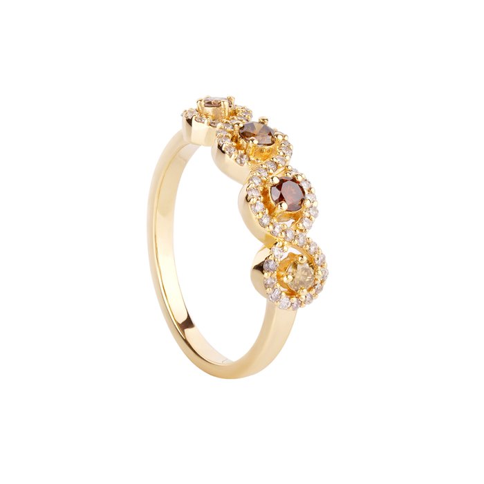 Ring - 14 karat Gulguld -  061ct tw Diamant (Natur) - Diamant