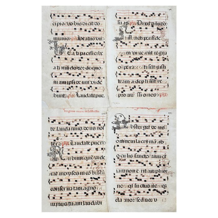 Manuskript - Unknown - Set of 4 Sheets - Latin antiphonary on paper with initials in black - Italy - 1600s - 1600