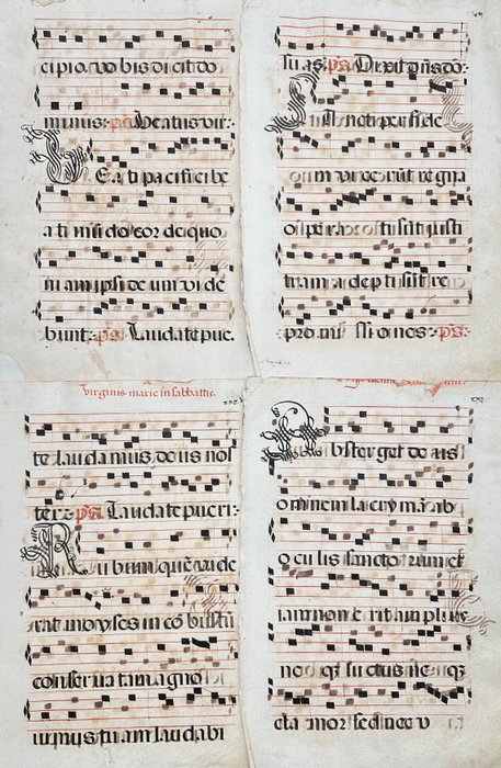 Manuskript - Unknown - Set of 4 Sheets - Latin antiphonary on paper with initials in black - Italy - 1600s - 1600