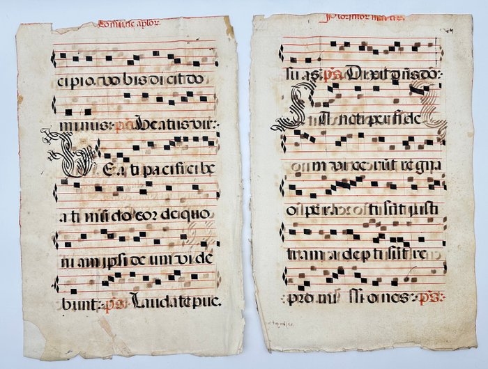 Manuskript - Unknown - Set of 4 Sheets - Latin antiphonary on paper with initials in black - Italy - 1600s - 1600