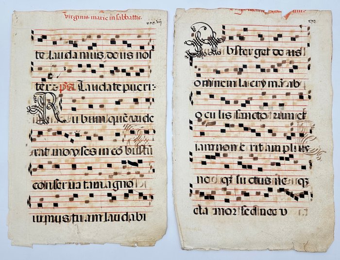 Manuskript - Unknown - Set of 4 Sheets - Latin antiphonary on paper with initials in black - Italy - 1600s - 1600