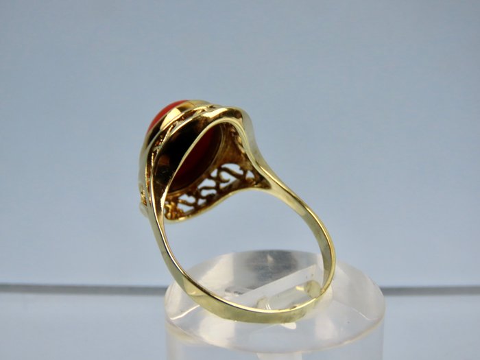 Ingen mindstepris - Ring - 14 karat Gulguld Blodkoral - Stor sten: 1,5x1x0,5 cm