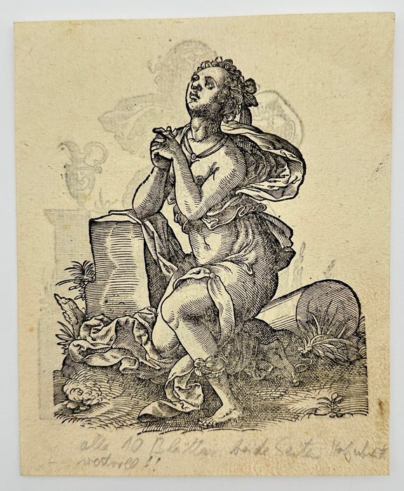 Jost Amman (1539-1591) - Allegorical Woodcut - Spes / Temperantia - Hope / Temperance - 1578