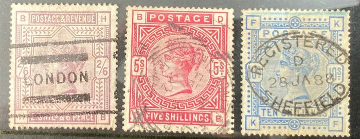 Storbritannien 1883/1884 - SG # 178/180/183 CV £935+ 50% - QV 3 values -interesting cancellation