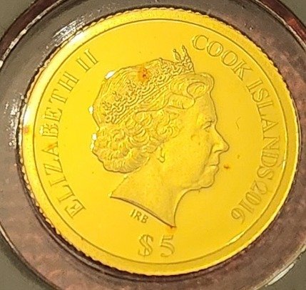 Cook-øerne. 5 Dollars 2016 1/2 gram .9999 Pure Gold. Elizabeth II.  (Ingen mindstepris)