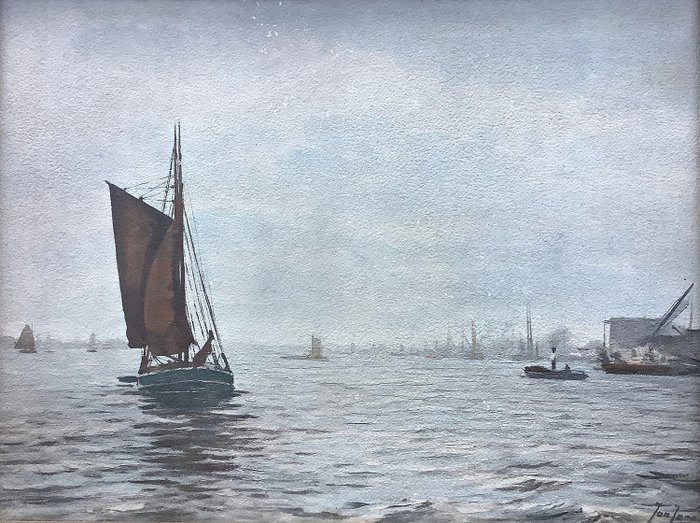 Jan Jans (1872-1943) - Zeilboot op het water