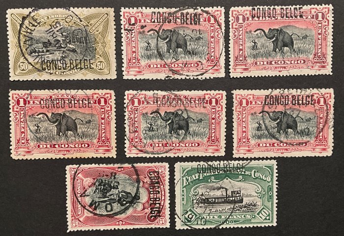 Belgisk Congo 1909 - Udgave Mols "Etat Independant" - Forlagstype "Locale" - Udvalg af aflysninger - ex. OBP 30L/39L