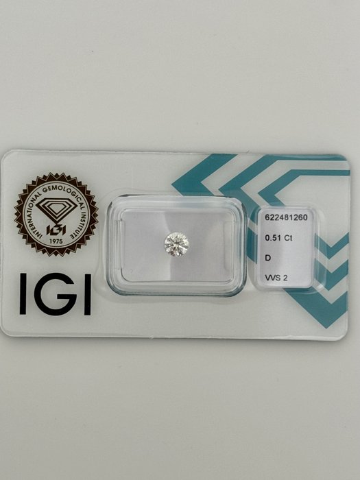 1 pcs Diamant  (Natur)  - 051 ct - Rund - D (farveløs) - VVS2 - International Gemological Institute (IGI) - *3EX*