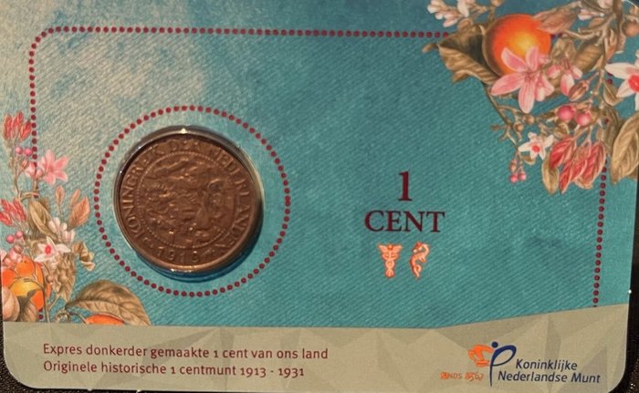 Holland 1 Cent 1919 coincard  (Ingen mindstepris)